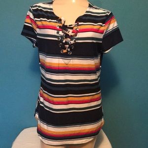 No Boundaries Colorful Striped Short Sleeve Tee